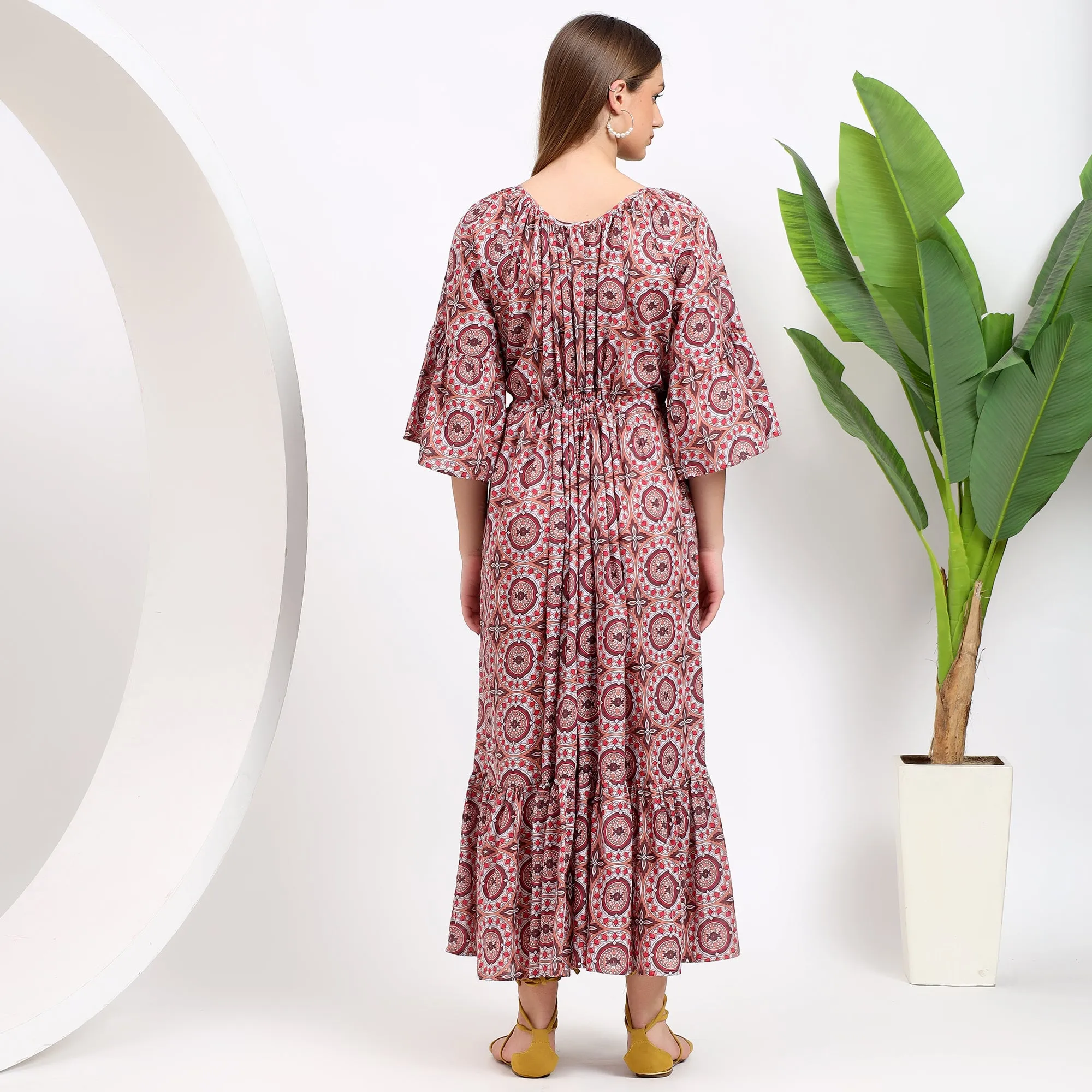 Claudia Brown Handblock Cotton Maxi Dress