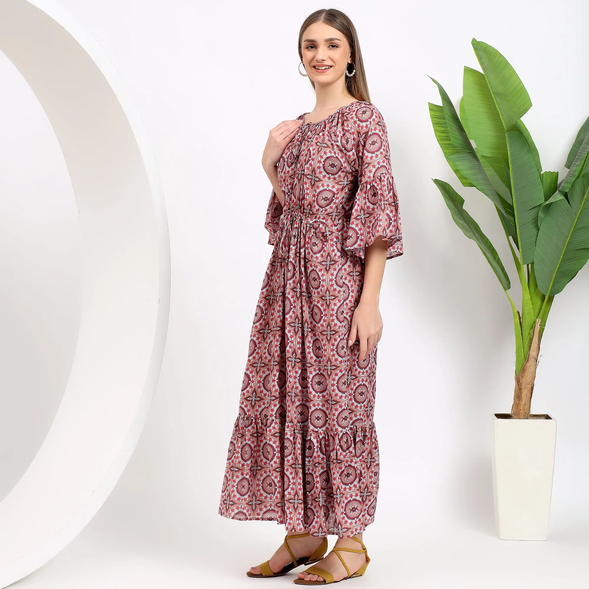 Claudia Brown Handblock Cotton Maxi Dress