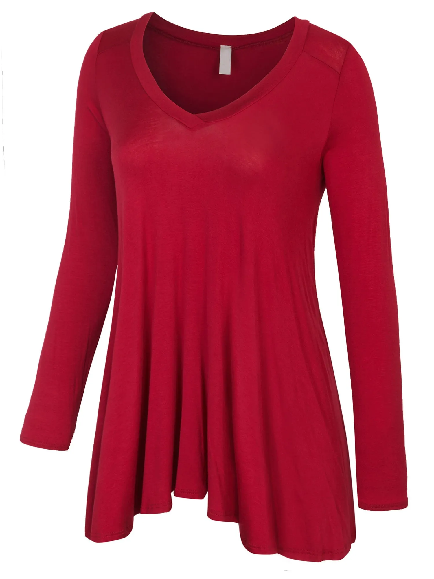 [Clearance] Womens Long Sleeve V Neck Flattering Comfortable Fit Tunic Top