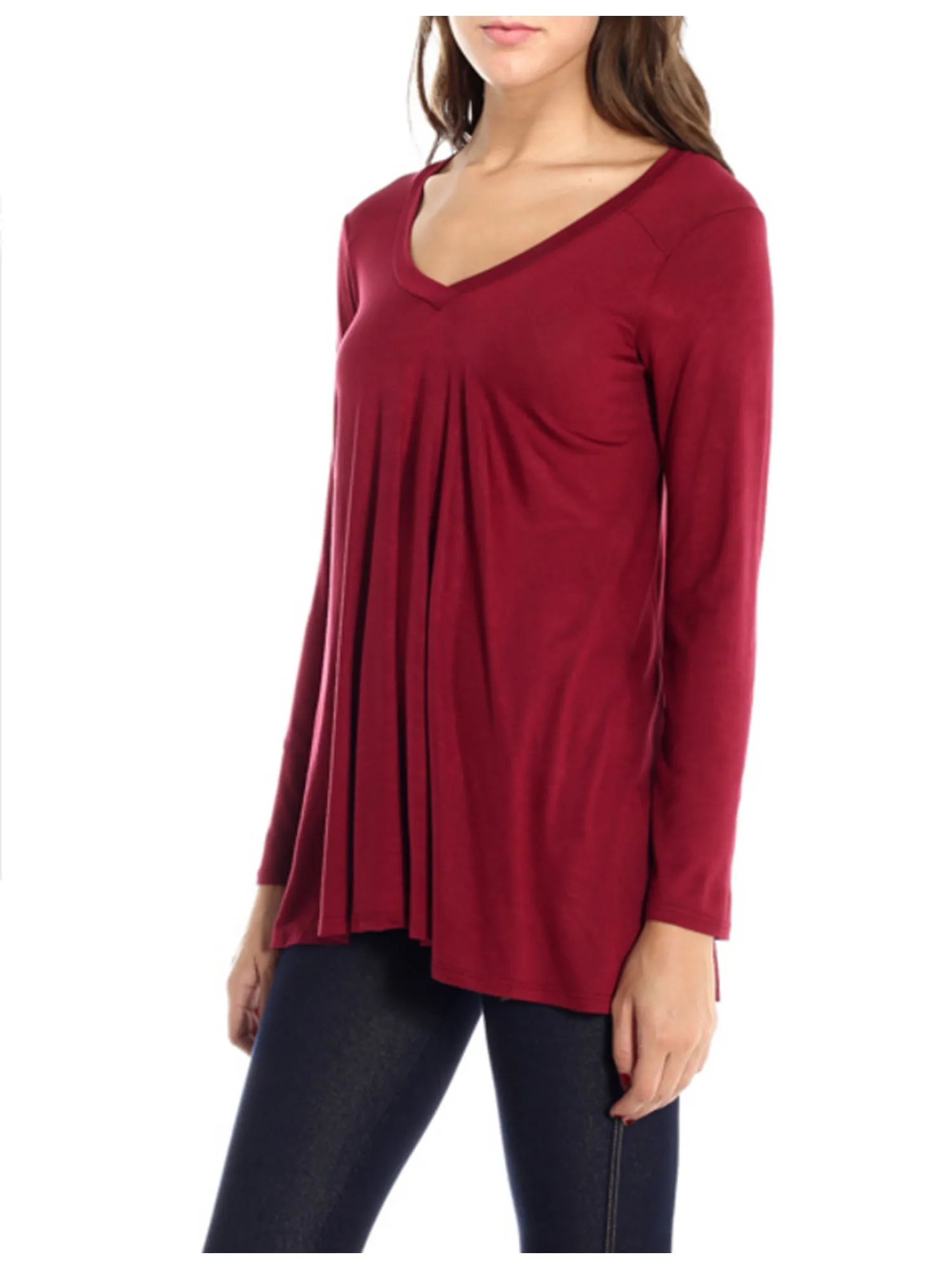 [Clearance] Womens Long Sleeve V Neck Flattering Comfortable Fit Tunic Top