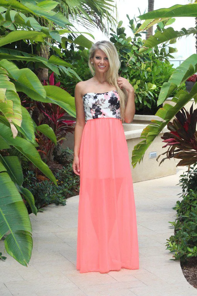 Coral Maxi Dress With Floral Top