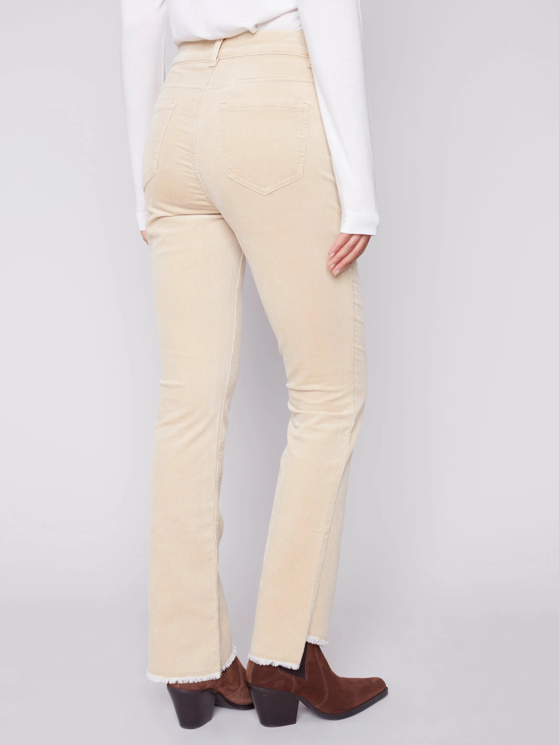 Corduroy Asymetrical Hem Bootcut Leg Pant - Natural