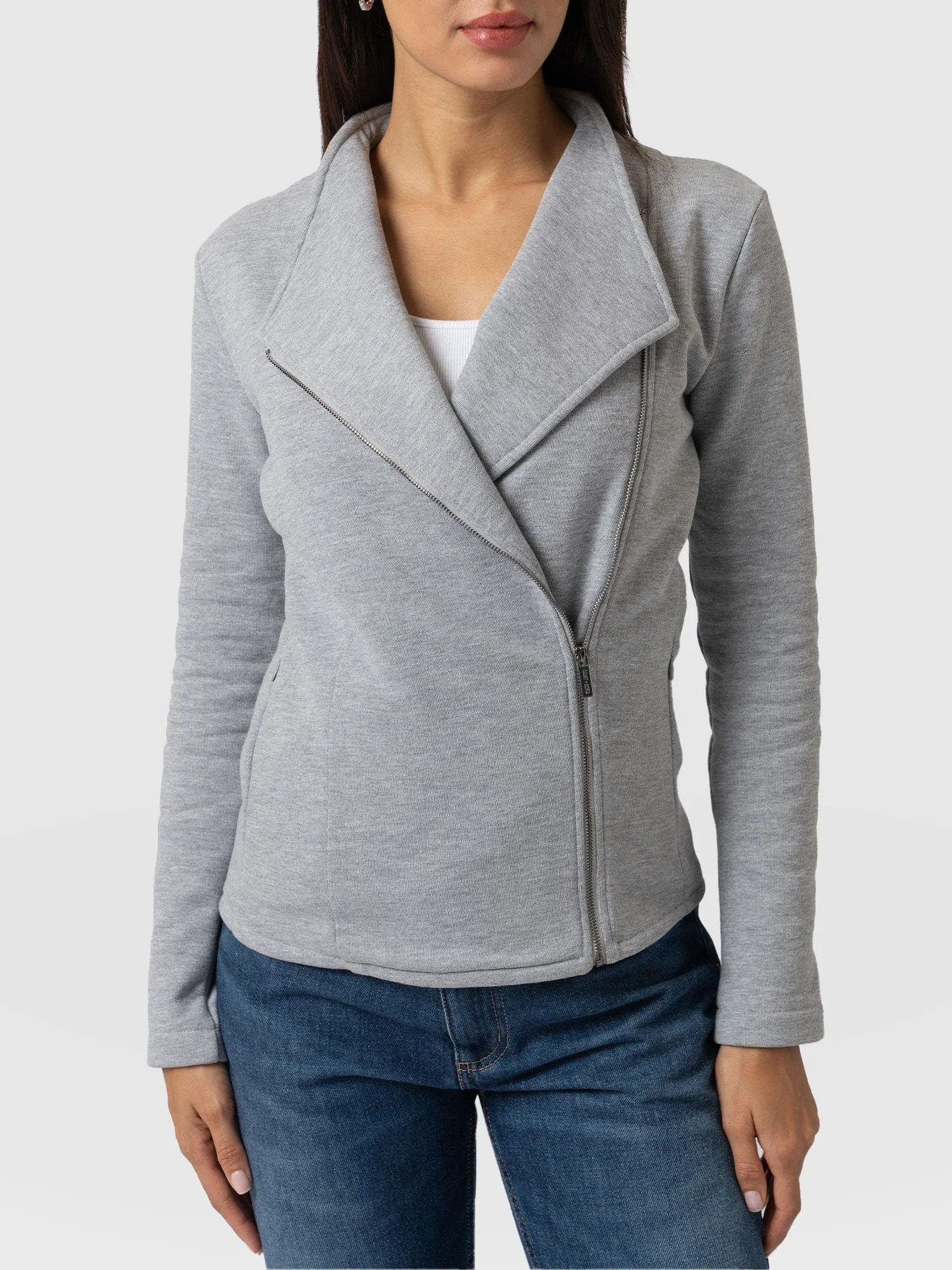 Cotton Biker Jacket - Grey Melange