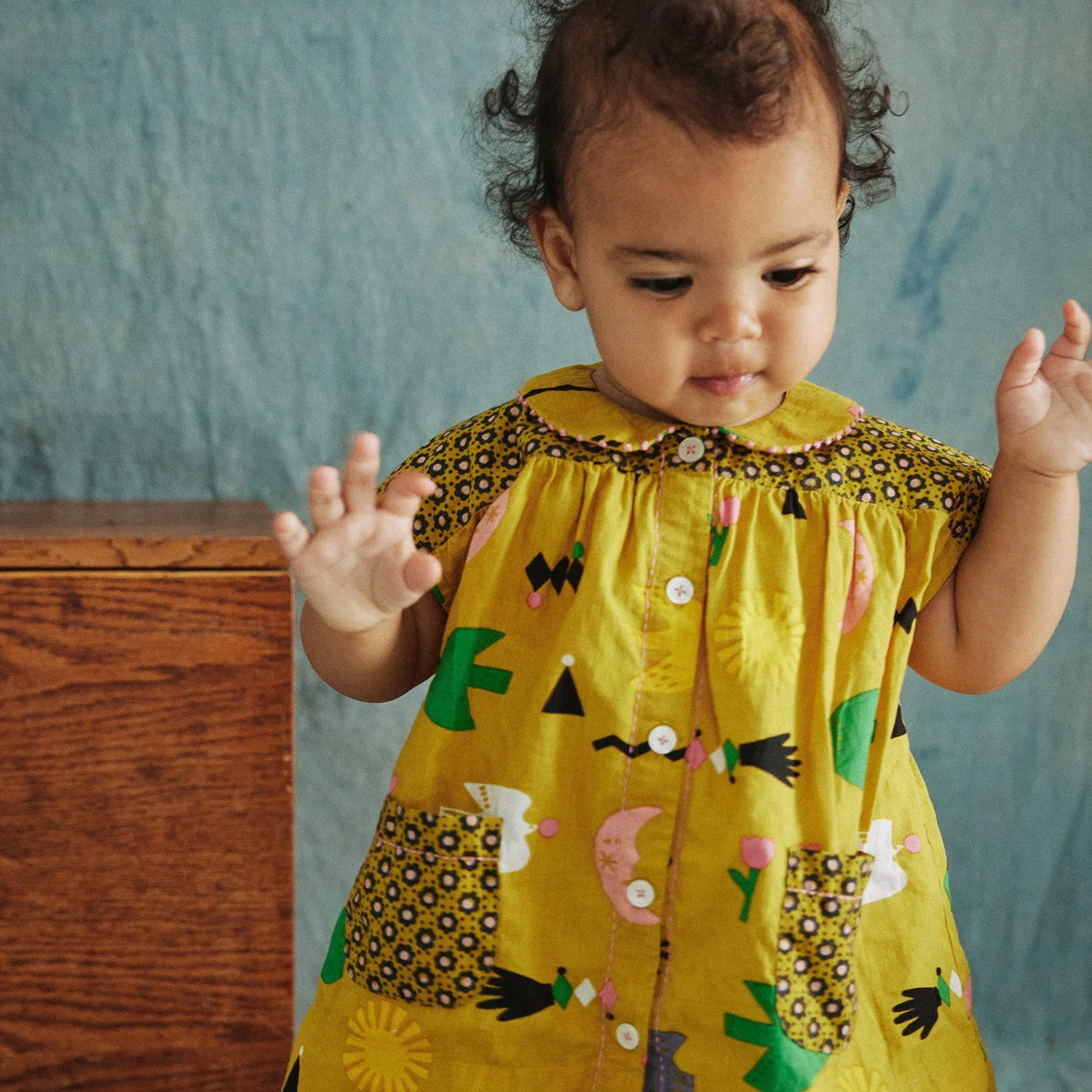 Cotton Nanna Tunic - Pistachio Bird Party