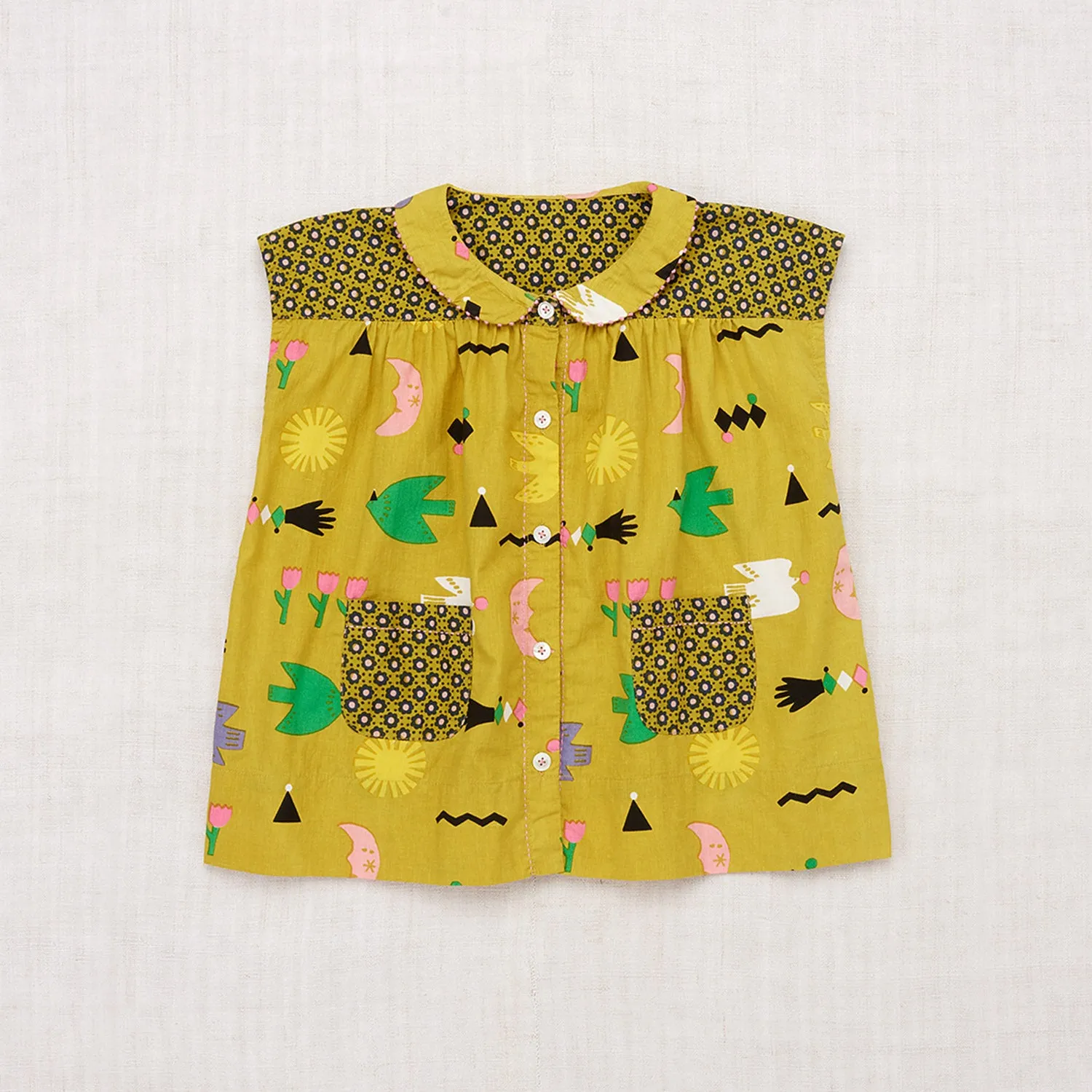 Cotton Nanna Tunic - Pistachio Bird Party