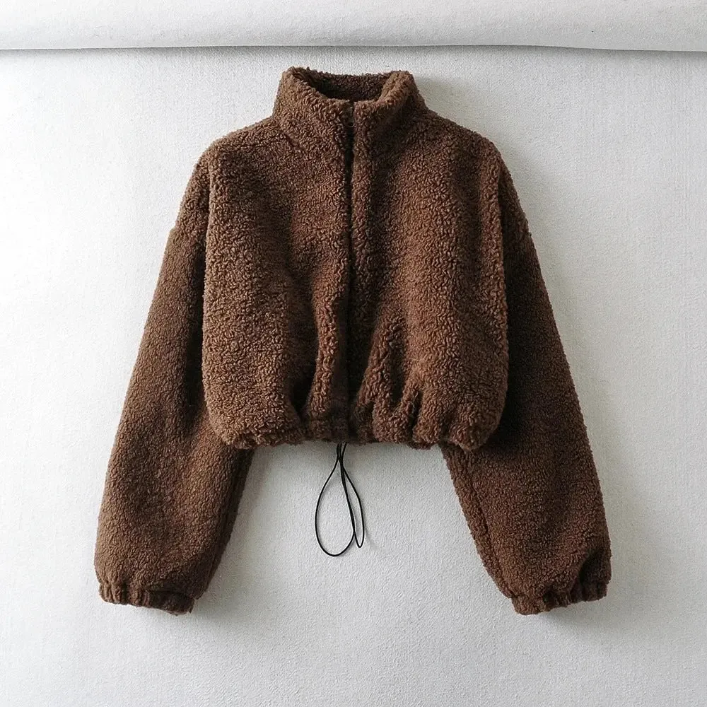 Cozy Chic Teddy Fleece Crop Jacket