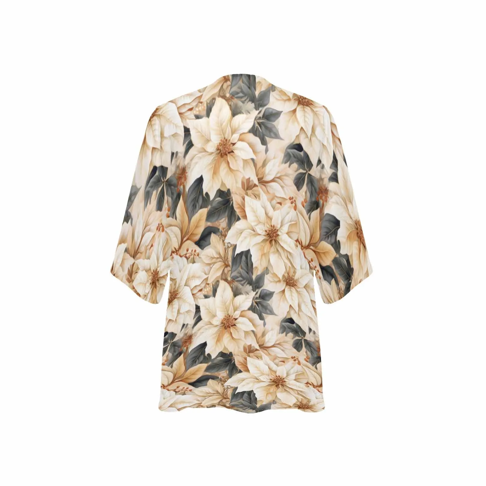 Cream Poinsettia2  Women's Kimono Chiffon Cover Up