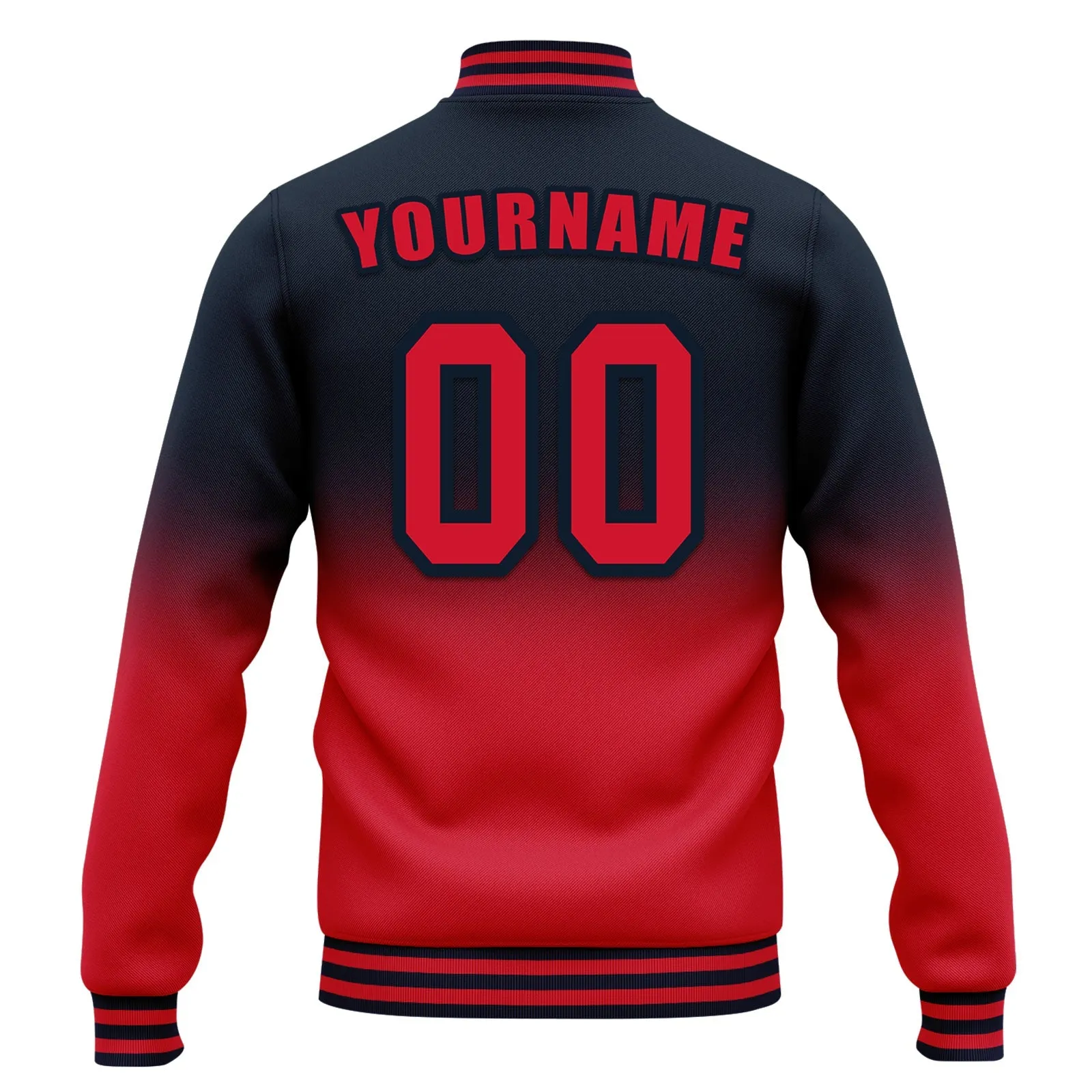 Custom Blue Red Fade Fashion Jacket Bomber Full-Snap Varsity Letterman Personalized Jacket FZ005-D020229-4