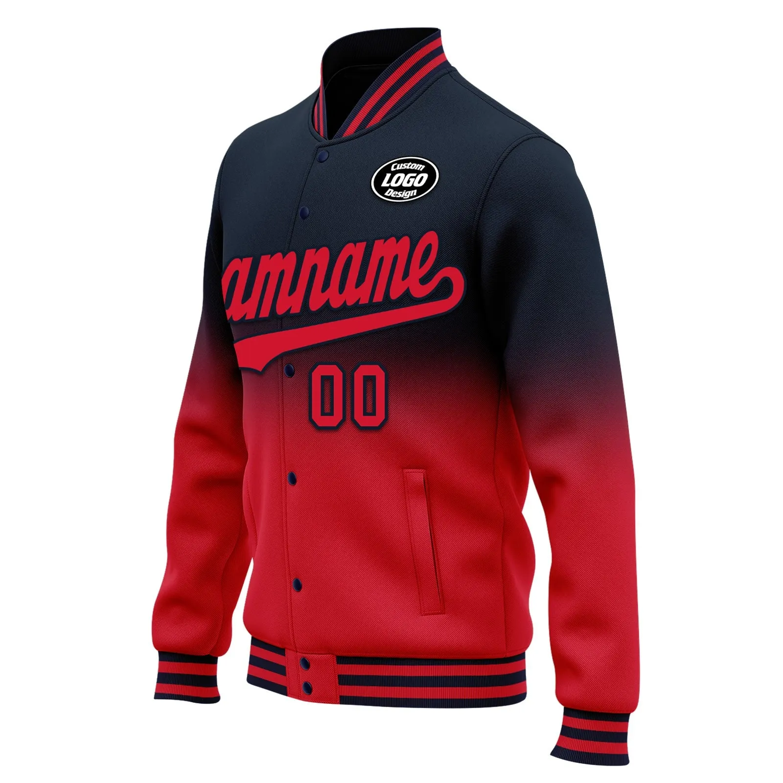 Custom Blue Red Fade Fashion Jacket Bomber Full-Snap Varsity Letterman Personalized Jacket FZ005-D020229-4