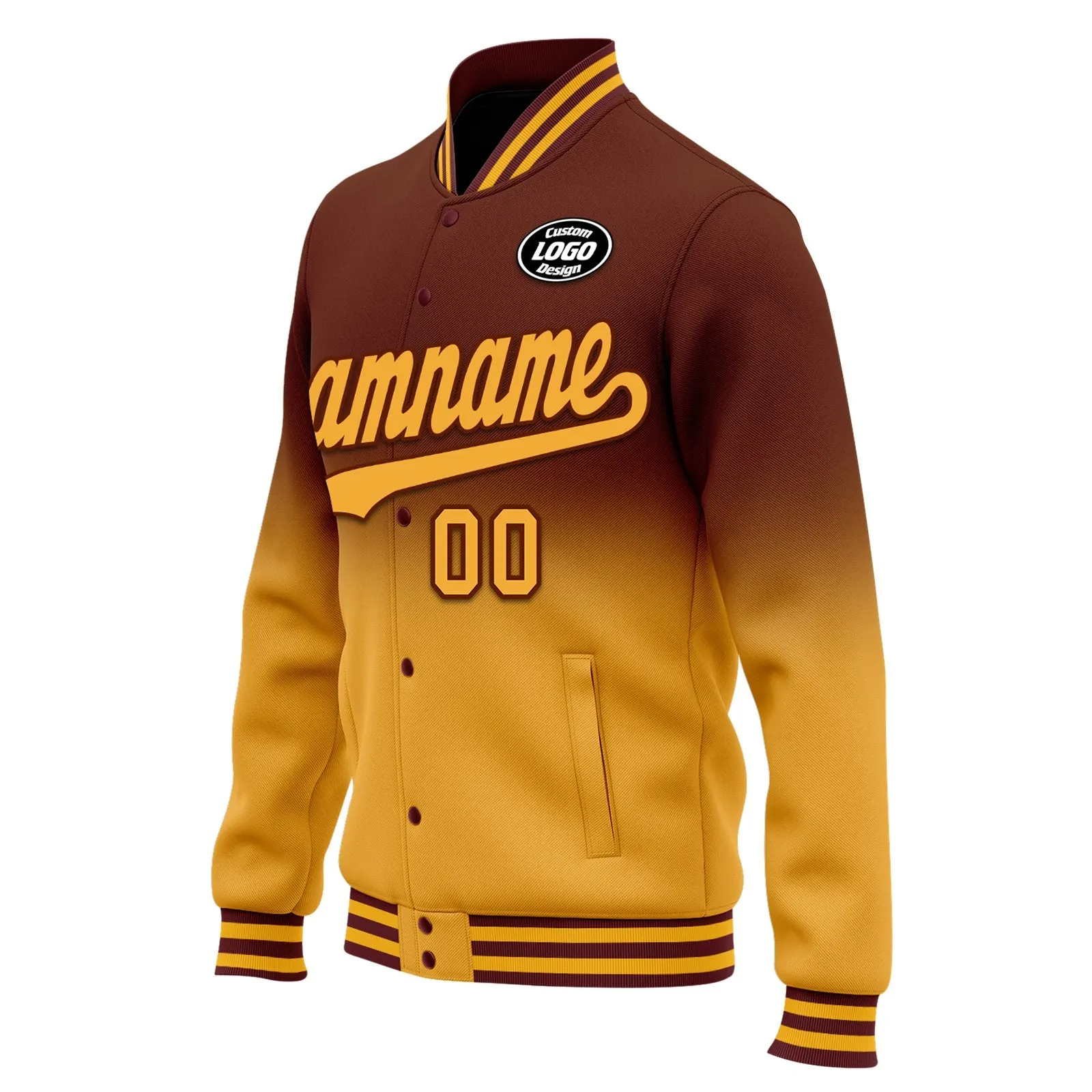 Custom Brown Yellow Fade Fashion Jacket Bomber Full-Snap Varsity Letterman Personalized Jacket FZ005-D020229-12