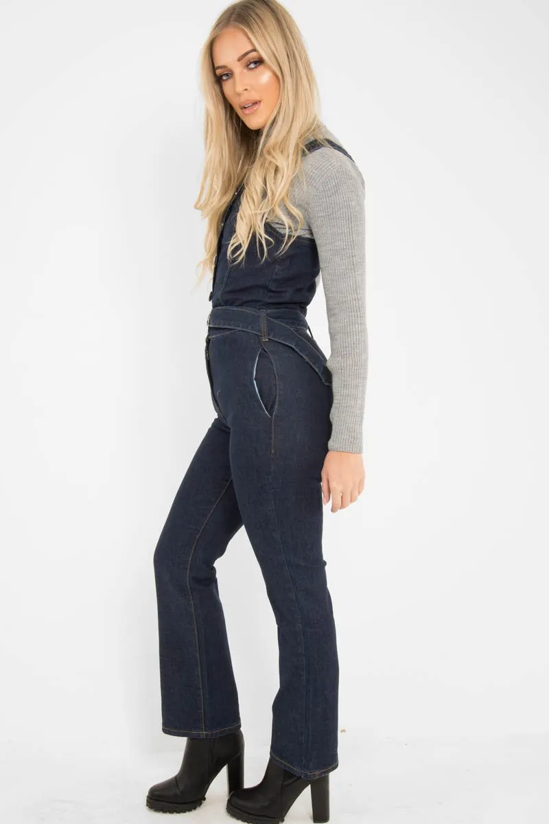 Dark Wash Flare Leg Denim Jumpsuit - Maryclaire