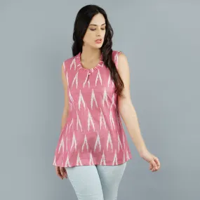 Darzaania Pink Ikat Handloom Cotton Top