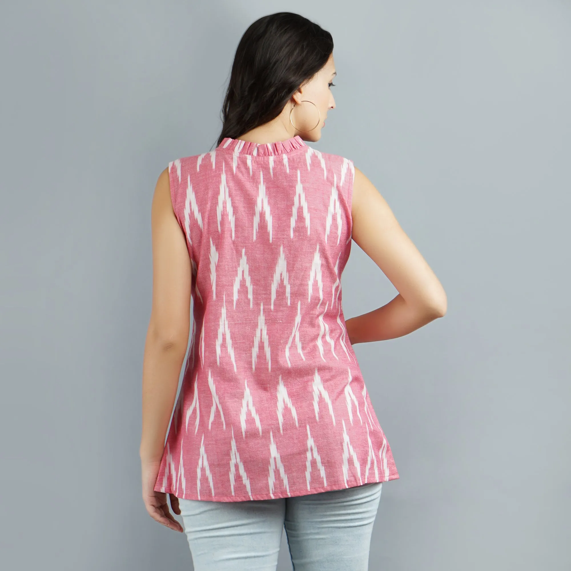 Darzaania Pink Ikat Handloom Cotton Top