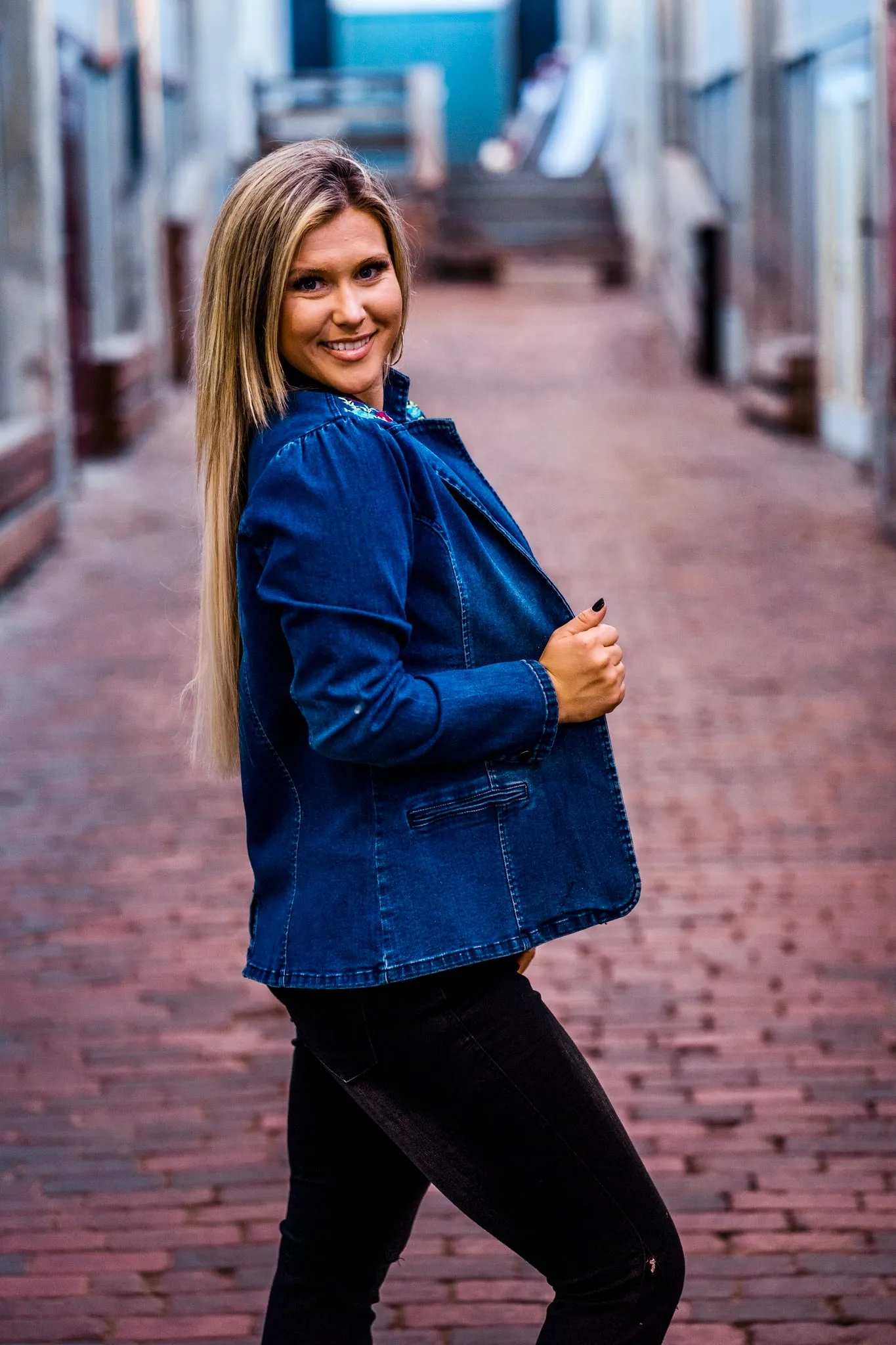 Denim Embroidered Blazer