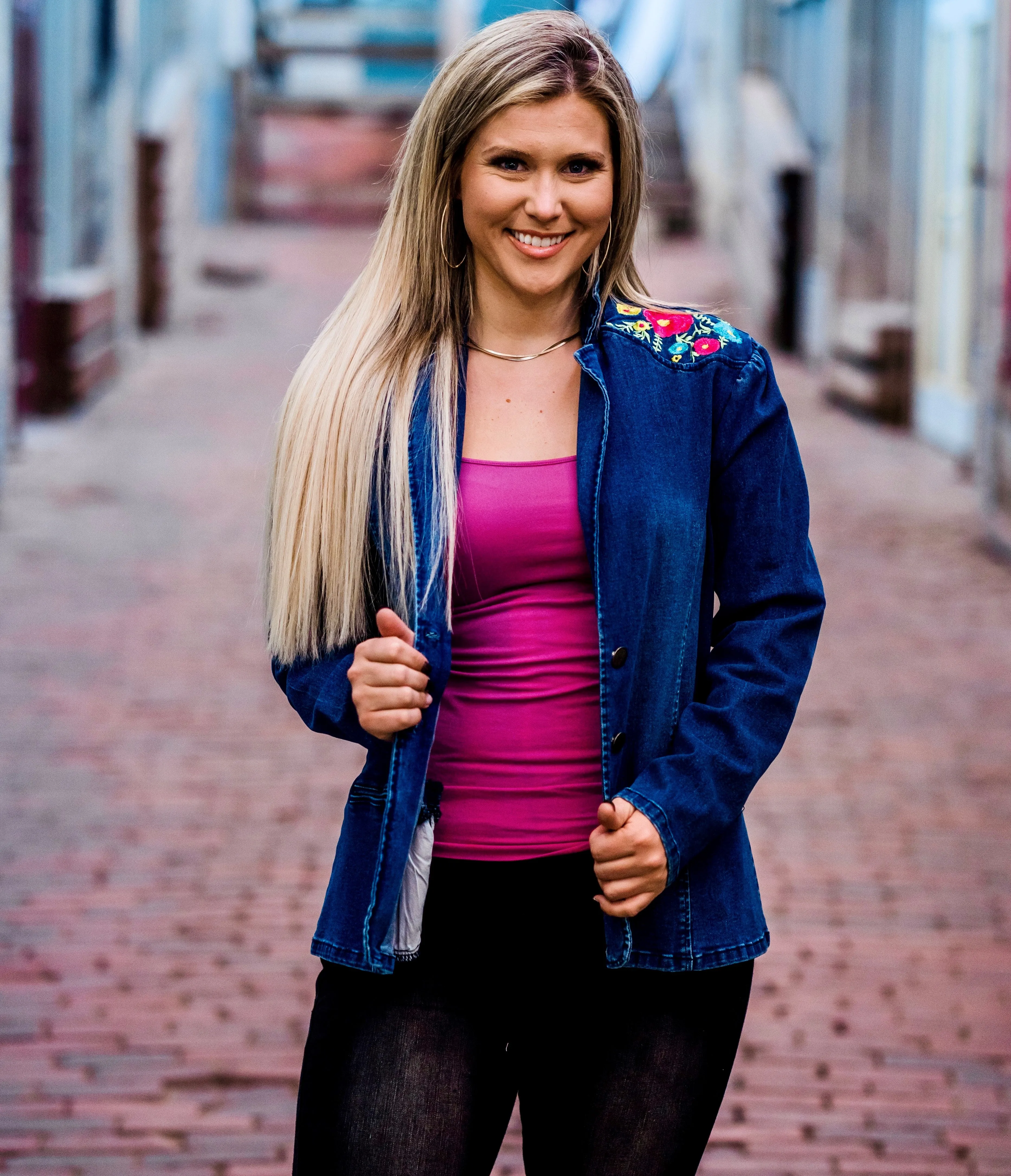 Denim Embroidered Blazer