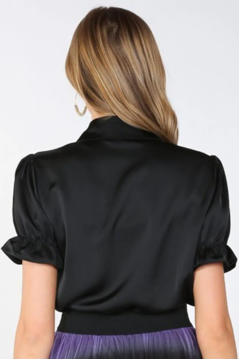 Desiree Ruffle & Rose Accent Satin Blouse