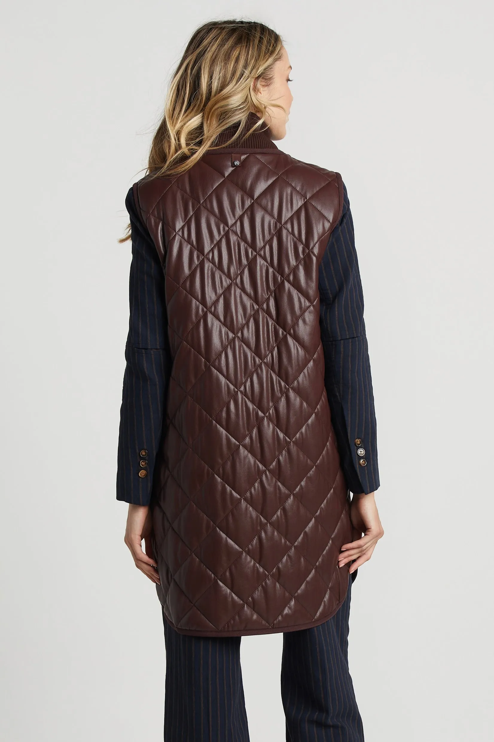 Destiny Vegan Leather Sleeveless Quilted Vest w/ Side Zipper Detail