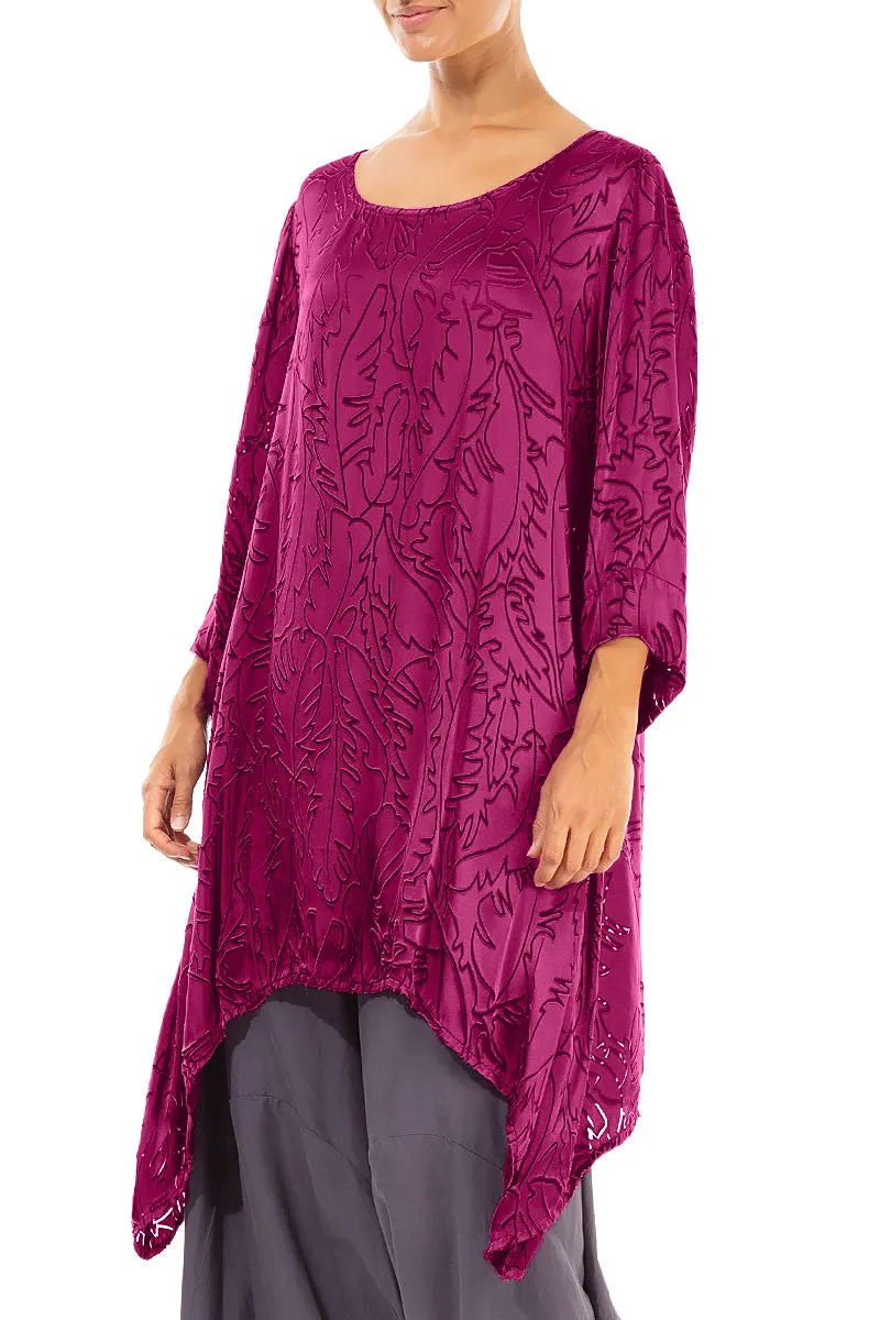 Dropped Edge Magenta Devoré Feather Silk Tunic