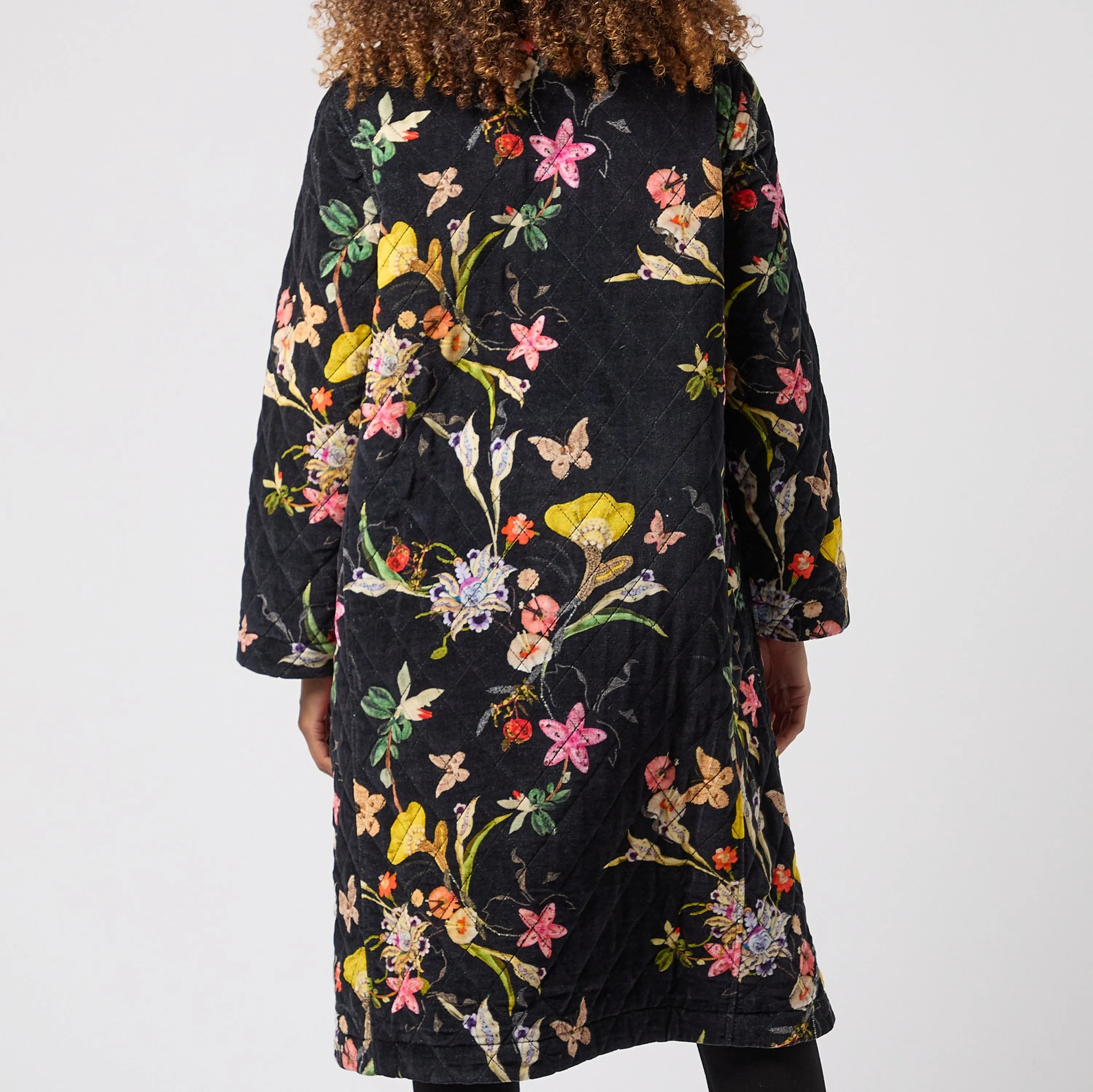 Embellished Vintage Floral Velvet Jacket - Black Multi