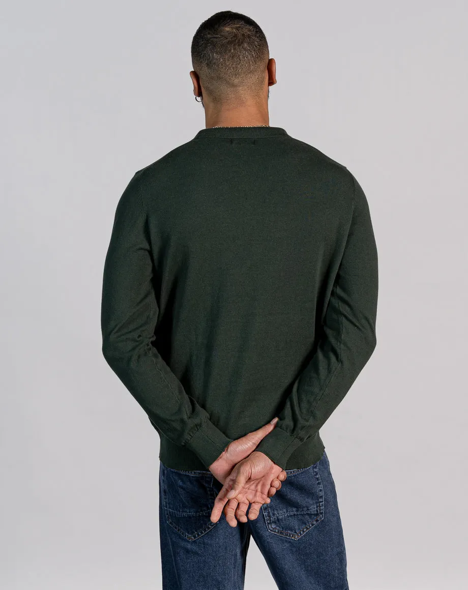 ESSENTIAL LONG SLEEVE ZIPPED POLO TOP - DARK KHAKI