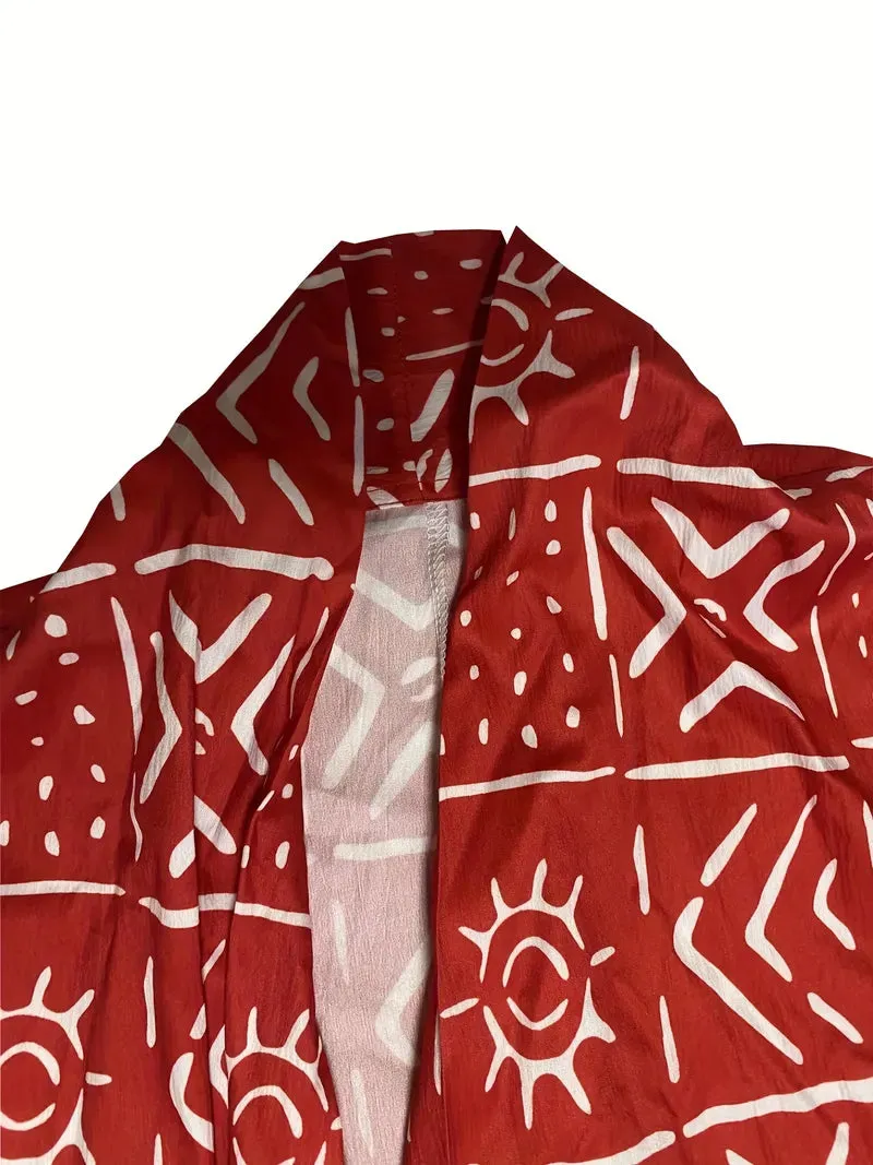 Exotic Red Print Kimono Duster