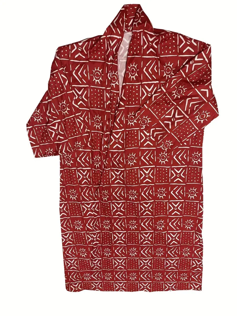 Exotic Red Print Kimono Duster