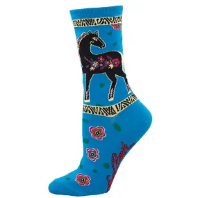 Floral Horse, Laurel Burch (Blue) Crew Socks S/M