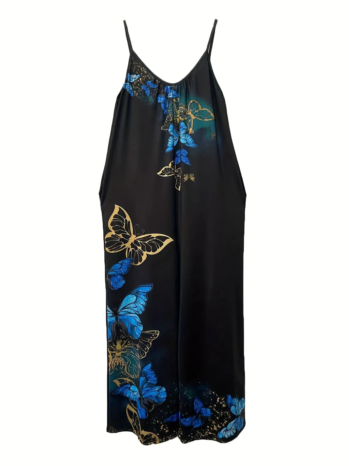 Fluttery Elegance Women's Plus Butterfly Print Wide Leg Cami Jumpsuit