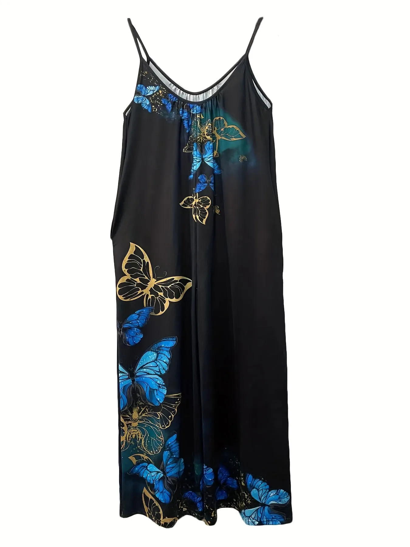 Fluttery Elegance Women's Plus Butterfly Print Wide Leg Cami Jumpsuit