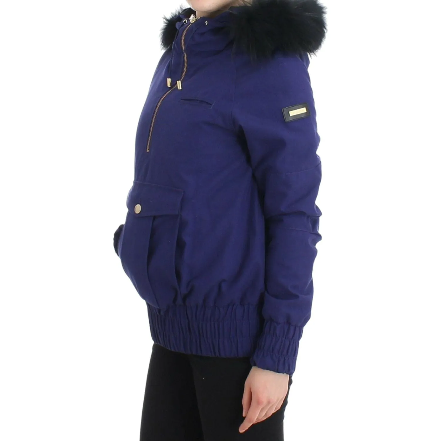 GF Ferre Chic Blue K-Way Jacket with Faux Fur Accent