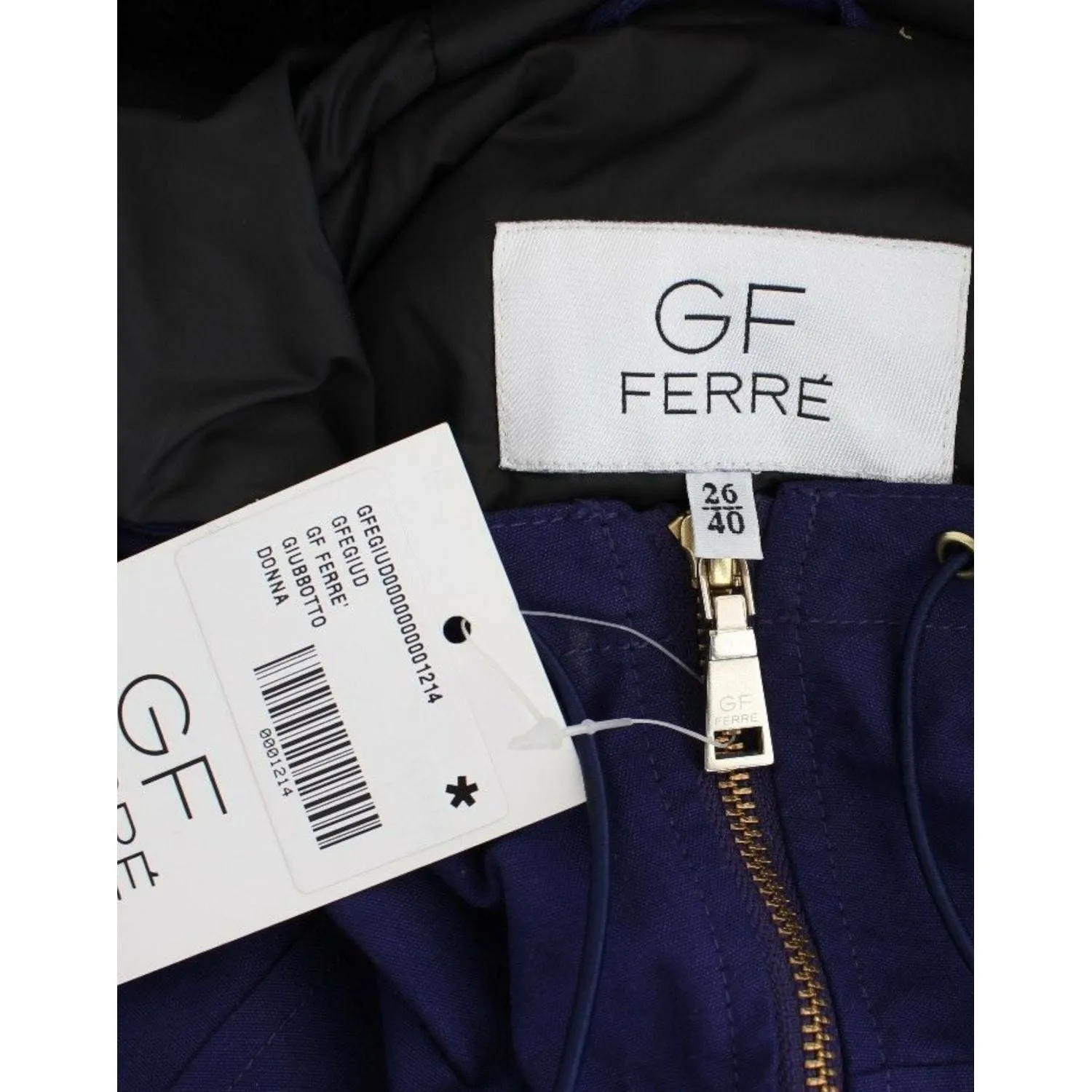 GF Ferre Chic Blue K-Way Jacket with Faux Fur Accent