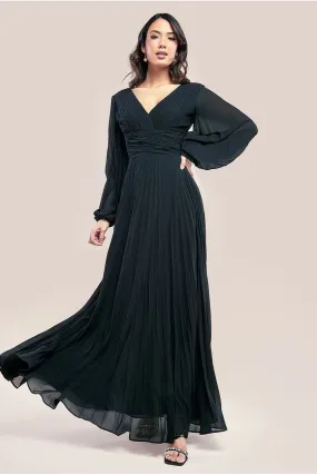 Goddiva Balloon Sleeve Chiffon Maxi Dress - Black