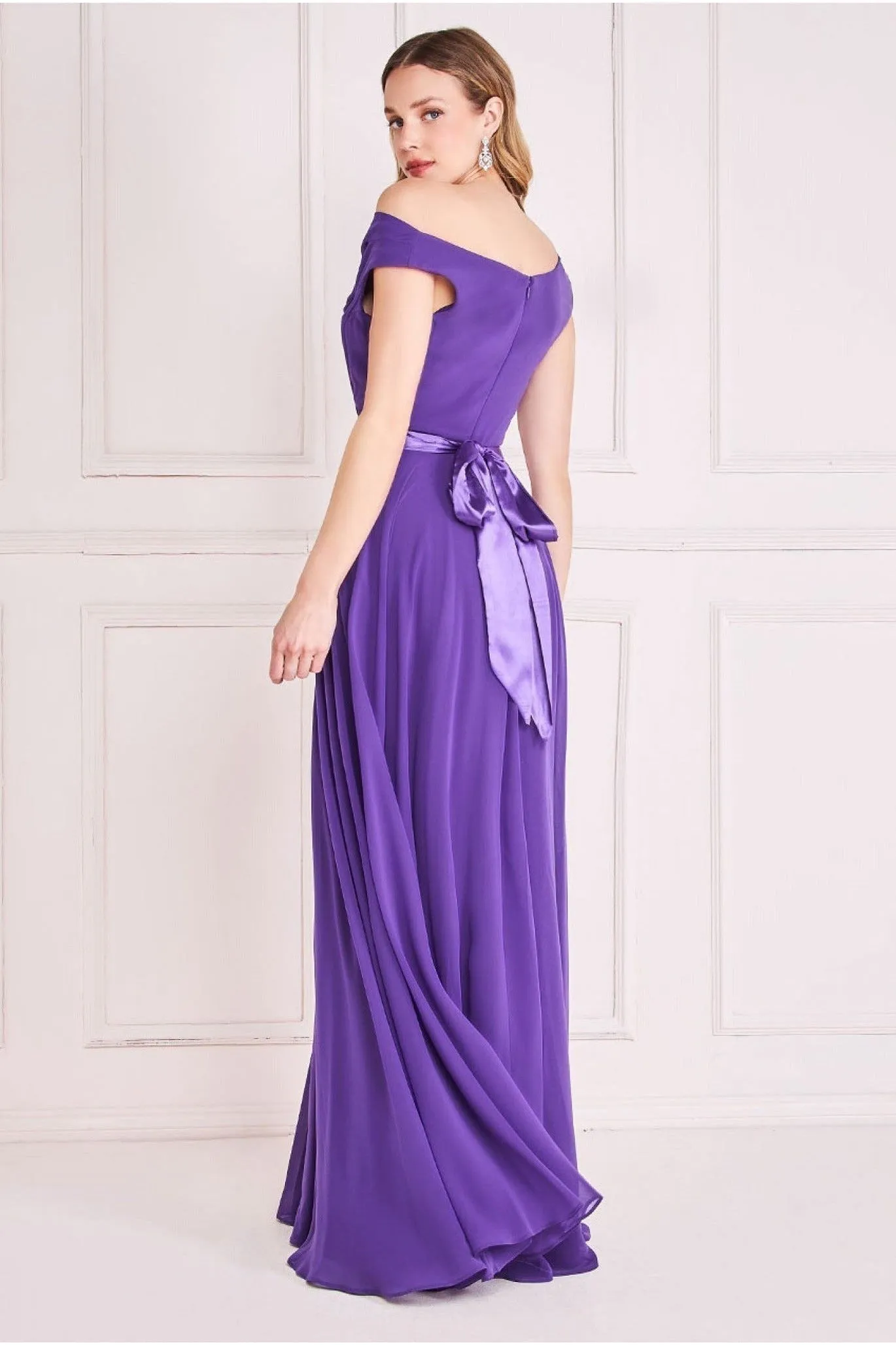 Goddiva Cowl Neck Chiffon Maxi Dress - Purple