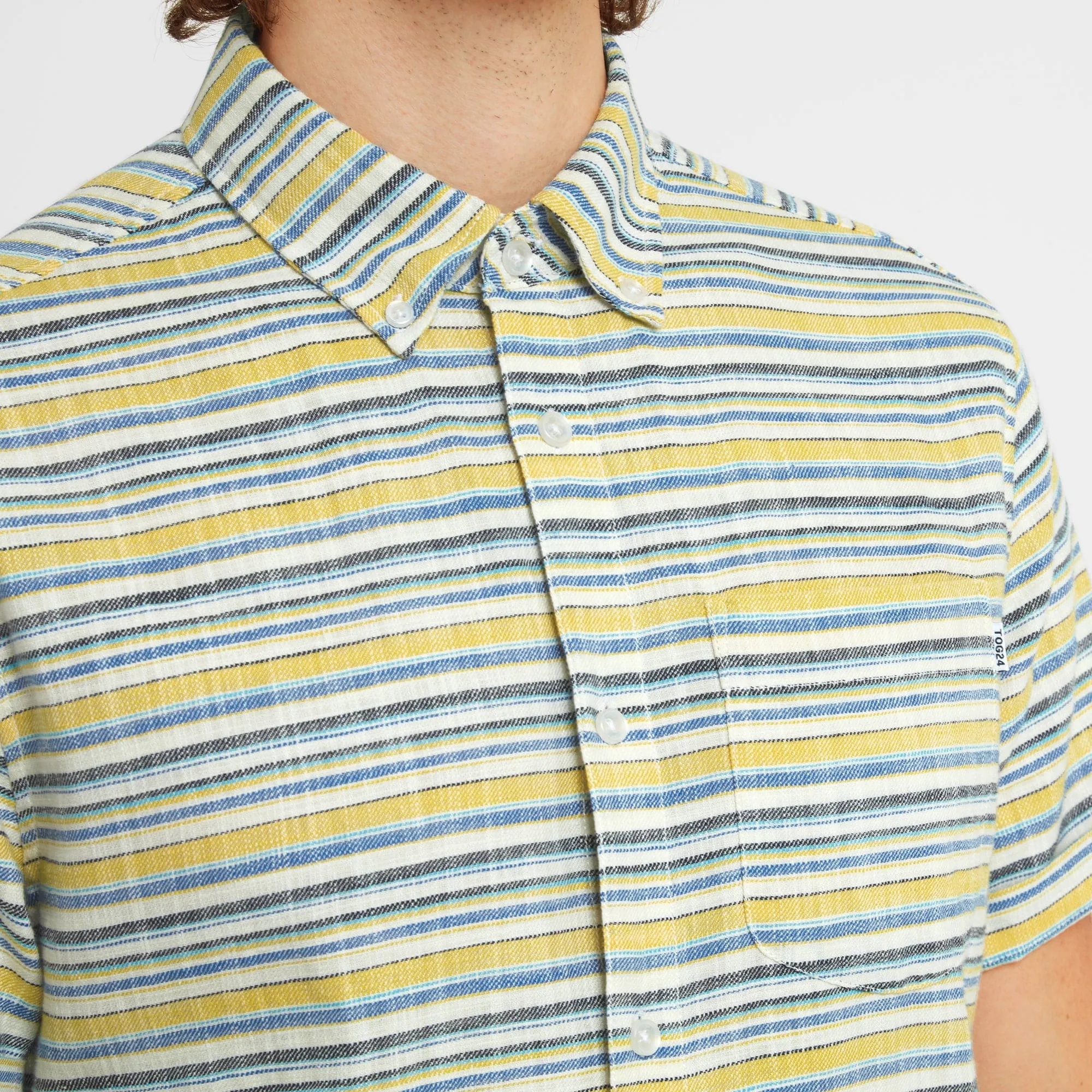 Harold Mens Short Sleeve Stripe Shirt - Aqua