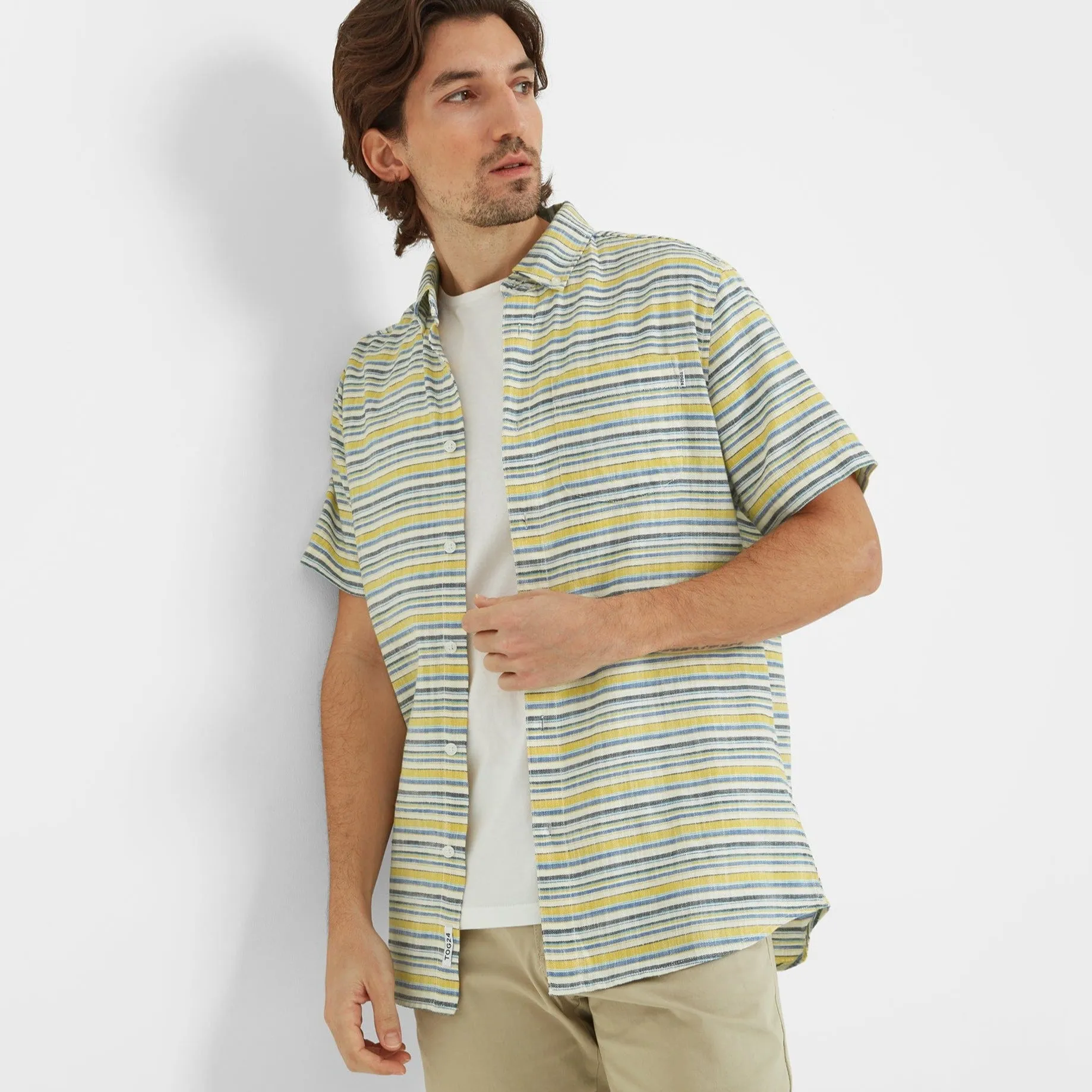 Harold Mens Short Sleeve Stripe Shirt - Aqua