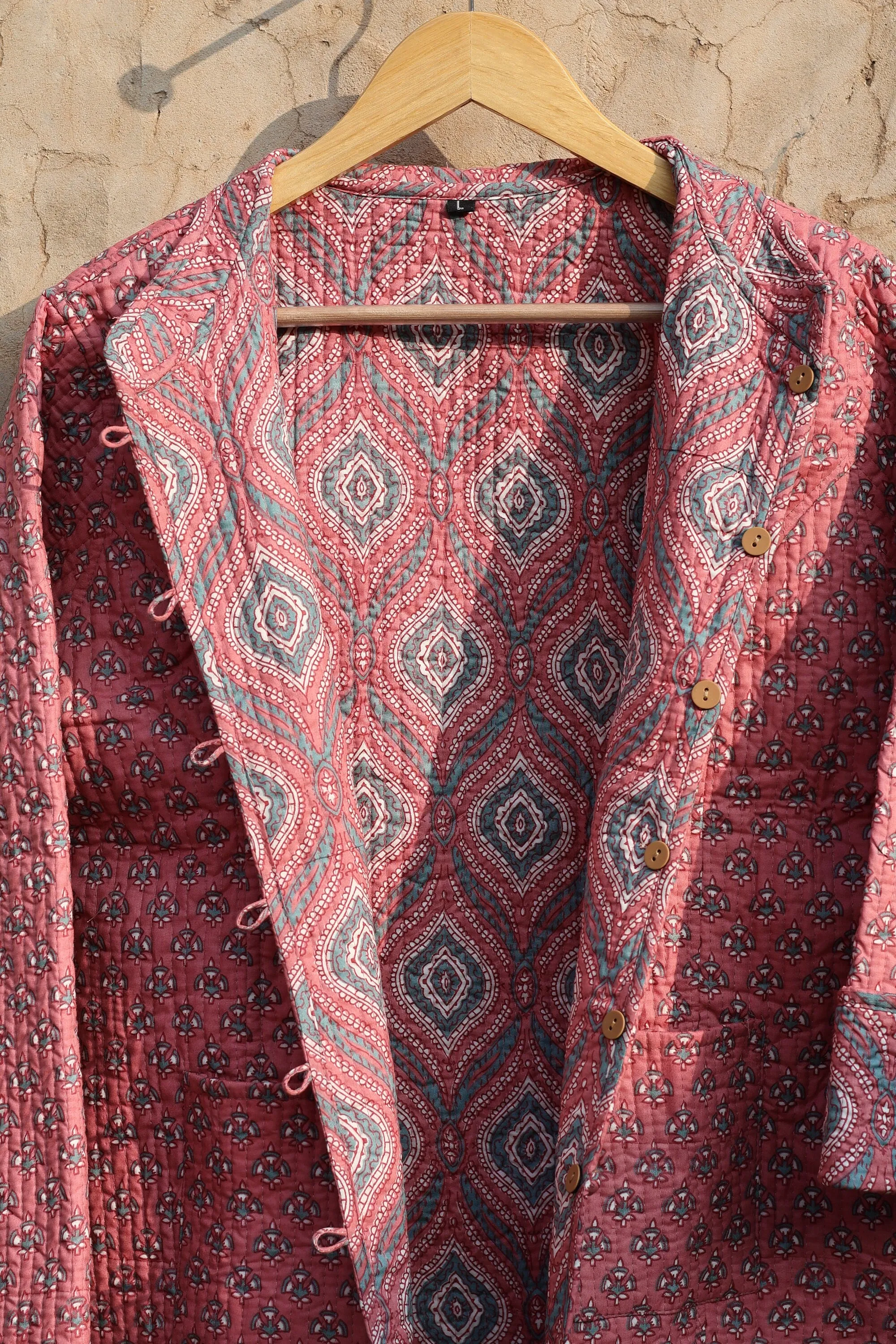 Indian Handmade Quilted Kantha Cotton Fabric Jacket Stylish Pink & Blue Floral Women's Coat, Reversible Waistcoat for Her