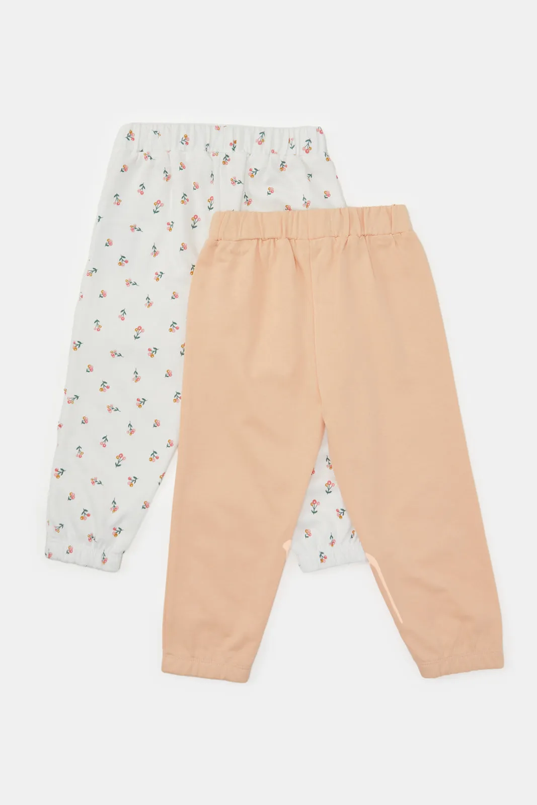 Infant Girls Ivory And Peach Solid And Print Active Pants (2 Piece)