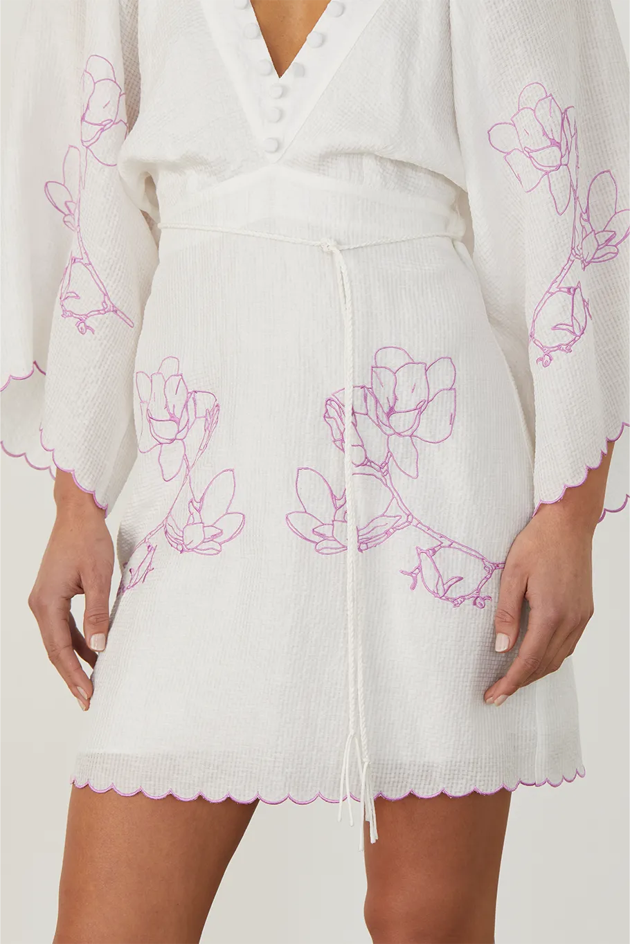 Isodora Silk Linen Embroidery Mini Dress