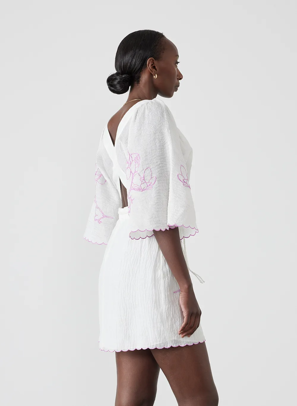 Isodora Silk Linen Embroidery Mini Dress