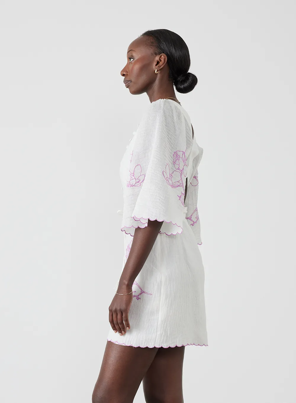 Isodora Silk Linen Embroidery Mini Dress