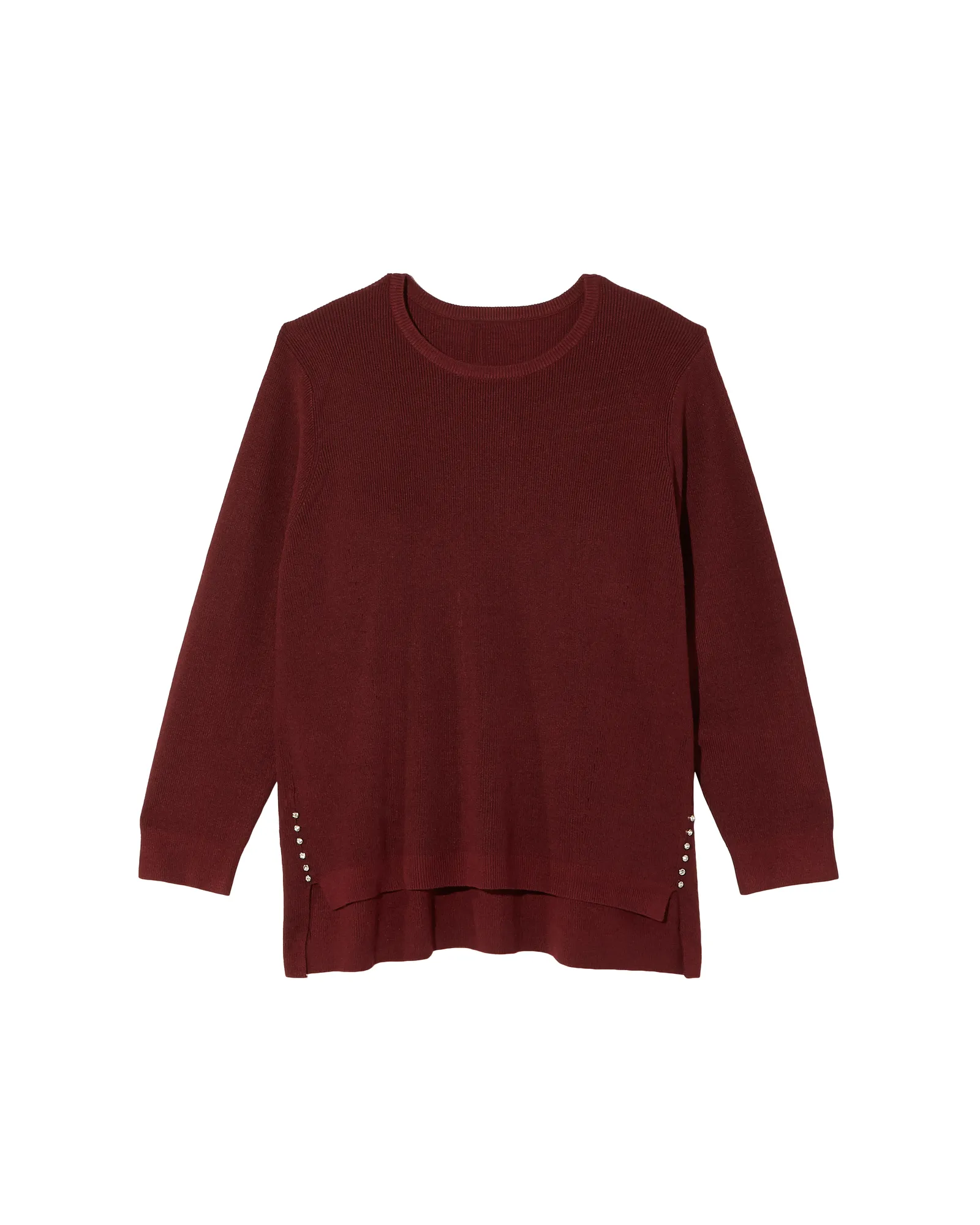 Josephine Crew Neck Rhinestone Top | Burgundy