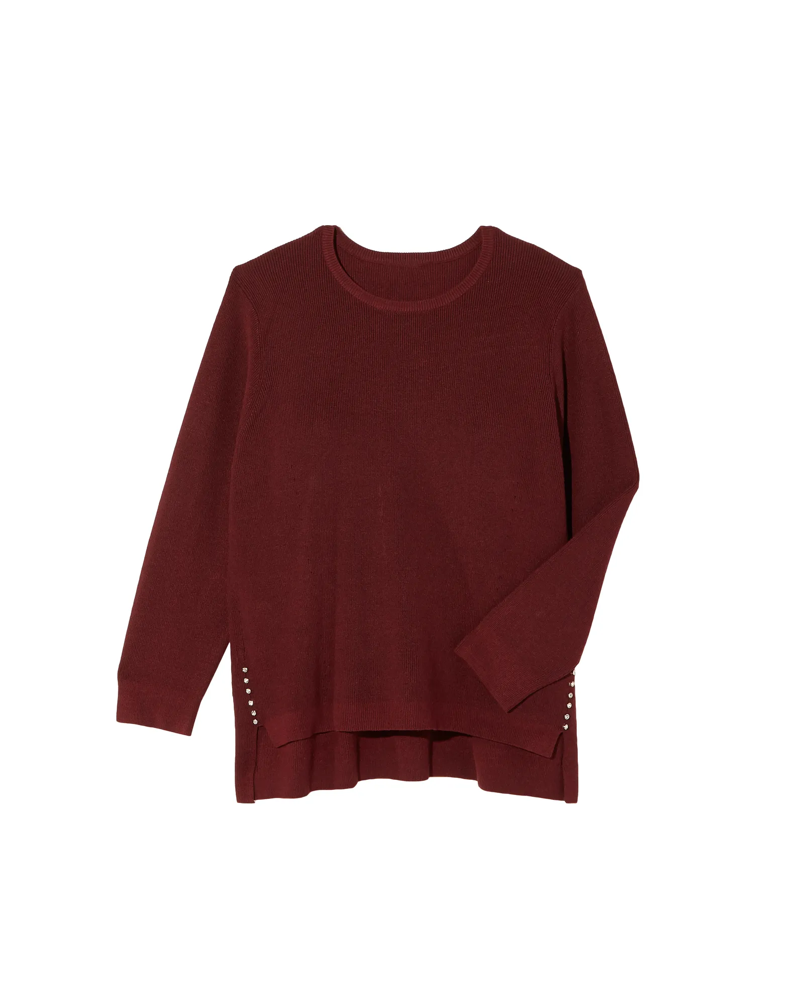 Josephine Crew Neck Rhinestone Top | Burgundy