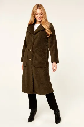 Khaki Longline Teddy Coat