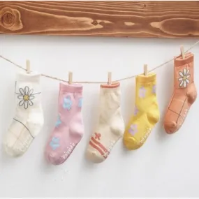 Kids Cotton Crew Socks Set-Flower