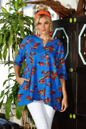 KikiSol SeaRenity Royal Blue Fiesta Leaf French Terry Tunic w/ Pockets