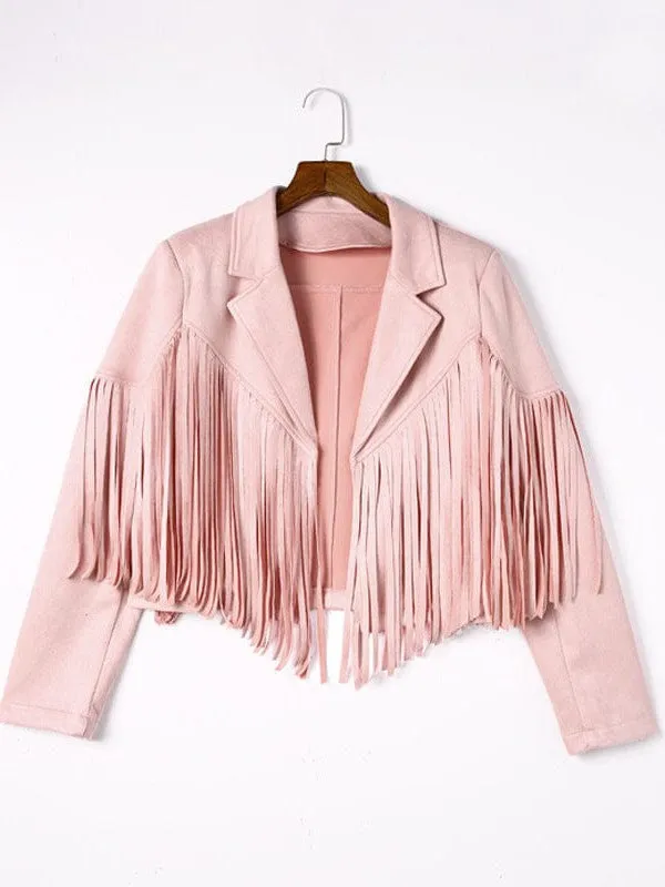 Lapel Fringe Long Sleeve Coat