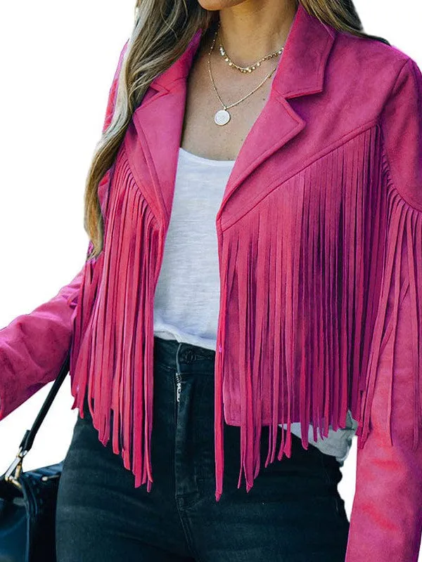 Lapel Fringe Long Sleeve Coat