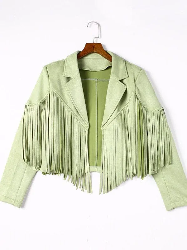 Lapel Fringe Long Sleeve Coat