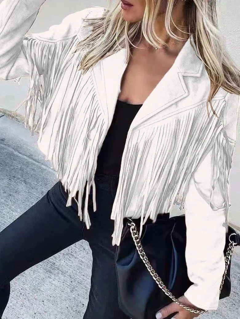 Lapel Fringe Long Sleeve Coat