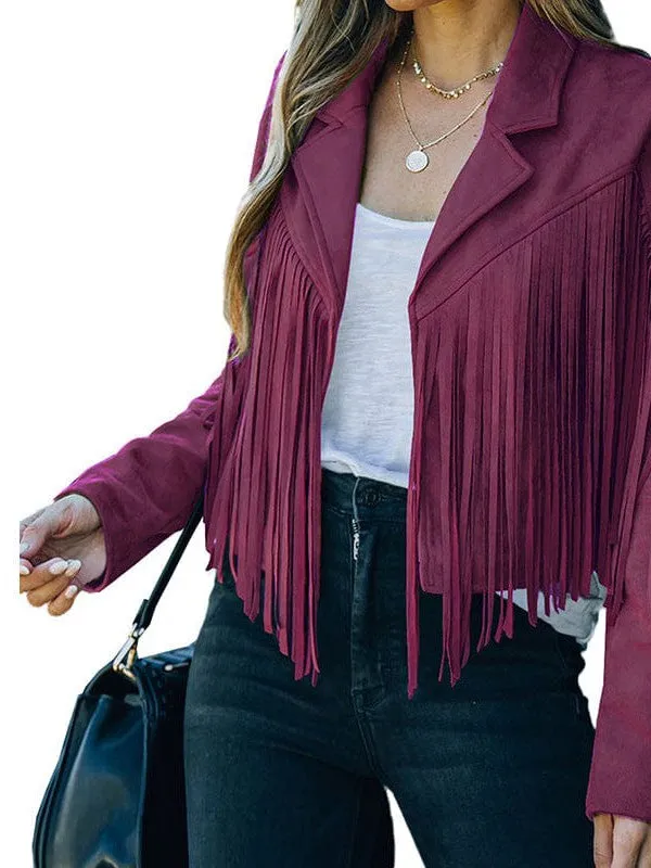 Lapel Fringe Long Sleeve Coat